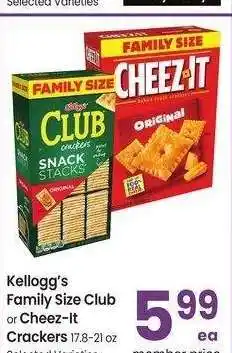 Albertsons Kellogg's Family Size Club or Cheez-It Crackers - 17.8-21 oz Selected Varieties offer