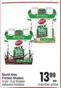 Albertsons Boost MAX Protein Shakes - 4 - pk 11 oz Shakes Selected Varieties offer