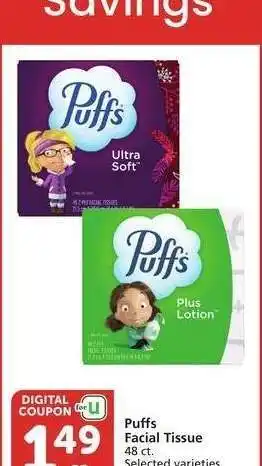 Albertsons Puffs Facial Tissue* - 48 ct. Selected varieties Member Price: $2.49 offer