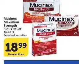 Albertsons Mucinex Maximum Strength Sinus Relief - 16-20 ct. Selected varieties offer