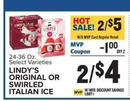 Food Lion LINDY’S ORIGINAL OR SWIRLED ITALIAN ICE offer
