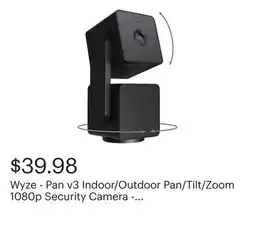 Best Buy Wyze - Pan v3 Indoor/Outdoor Pan/Tilt/Zoom 1080p Security Camera - Black offer