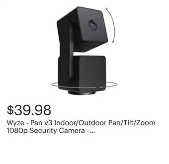 Best Buy Wyze - Pan v3 Indoor/Outdoor Pan/Tilt/Zoom 1080p Security Camera - Black offer
