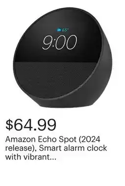 Best Buy Amazon Echo Spot (2024 release), Smart alarm clock with vibrant sound and Alexa - Black offer