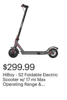 Best Buy HiBoy - S2 Foldable Electric Scooter w/ 17 mi Max Operating Range & 19 mph Max Speed - Grey offer
