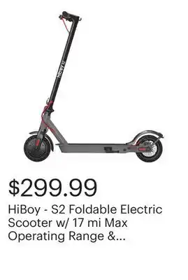 Best Buy HiBoy - S2 Foldable Electric Scooter w/ 17 mi Max Operating Range & 19 mph Max Speed - Grey offer