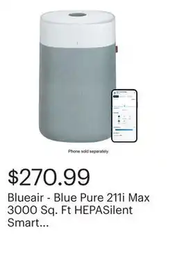 Best Buy Blueair - Blue Pure 211i Max 3000 Sq. Ft HEPASilent Smart Extra-Large Room Air Purifier - White/Gray offer