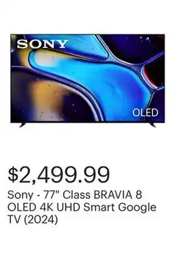 Best Buy Sony - 77 Class BRAVIA 8 OLED 4K UHD Smart Google TV (2024) offer