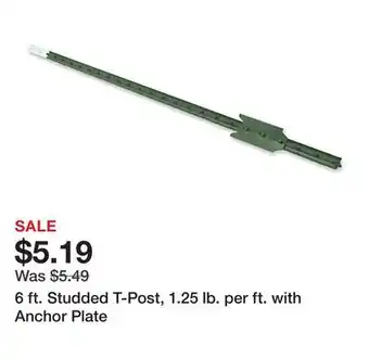 Tractor Supply Company 6 ft. Studded T-Post, 1.25 lb. per ft. with Anchor Plate offer