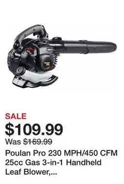 Tractor Supply Company Poulan Pro 230 MPH/450 CFM 25cc Gas 3-in-1 Handheld Leaf Blower, Vacuum and Mulcher offer