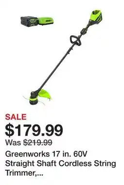 Tractor Supply Company Greenworks 17 in. 60V Straight Shaft Cordless String Trimmer, Battery and Charger Included offer