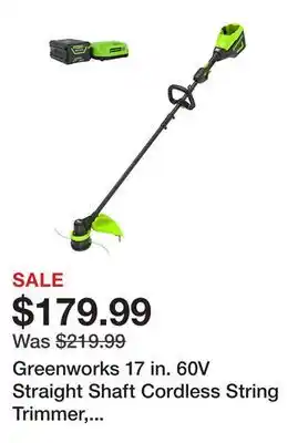 Tractor Supply Company Greenworks 17 in. 60V Straight Shaft Cordless String Trimmer, Battery and Charger Included offer