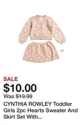 Marshalls CYNTHIA ROWLEY Toddler Girls 2pc Hearts Sweater And Skirt Set With Matching Hair Clip offer