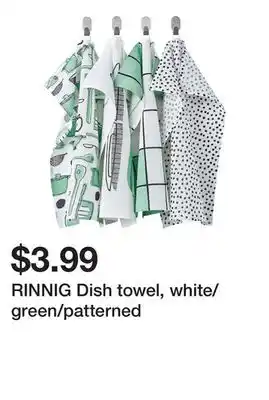 Ikea RINNIG Dish towel, white/green/patterned offer