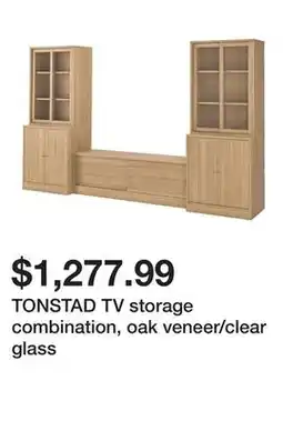 Ikea TONSTAD TV storage combination, oak veneer/clear glass offer
