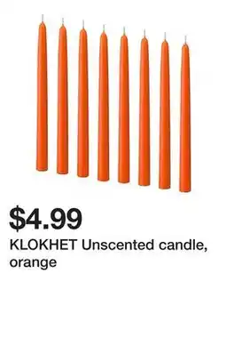 Ikea KLOKHET Unscented candle, orange offer