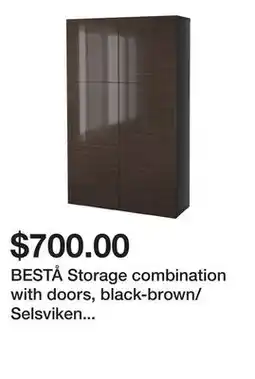 Ikea BESTÅ Storage combination with doors, black-brown/Selsviken high-gloss/brown offer