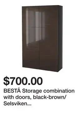 Ikea BESTÅ Storage combination with doors, black-brown/Selsviken high-gloss/brown offer