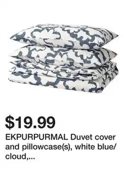 Ikea EKPURPURMAL Duvet cover and pillowcase(s), white blue/cloud, Full/Queen (Double/Queen) offer