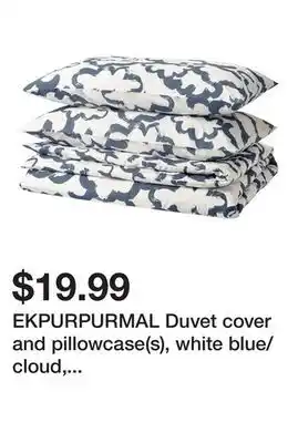 Ikea EKPURPURMAL Duvet cover and pillowcase(s), white blue/cloud, Full/Queen (Double/Queen) offer