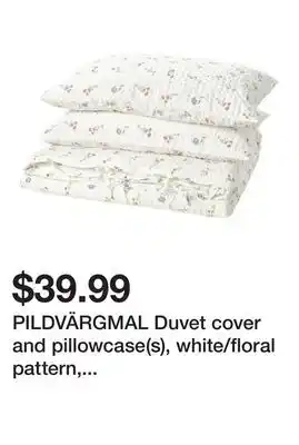 Ikea PILDVÄRGMAL Duvet cover and pillowcase(s), white/floral pattern, Full/Queen offer