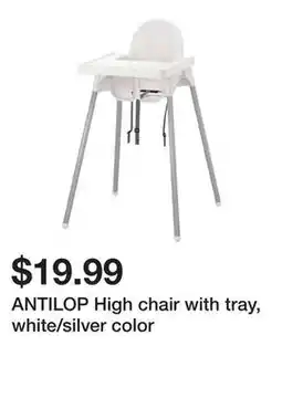 Ikea ANTILOP High chair with tray, white/silver color offer