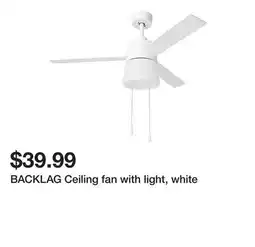 Ikea BACKLAG Ceiling fan with light, white offer