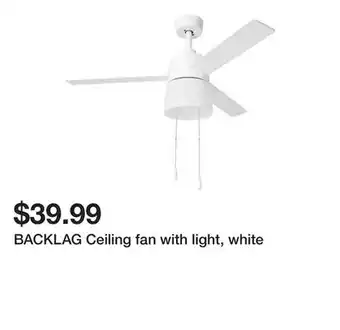 Ikea BACKLAG Ceiling fan with light, white offer
