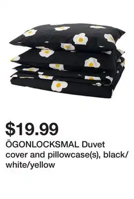 Ikea ÖGONLOCKSMAL Duvet cover and pillowcase(s), black/white/yellow offer
