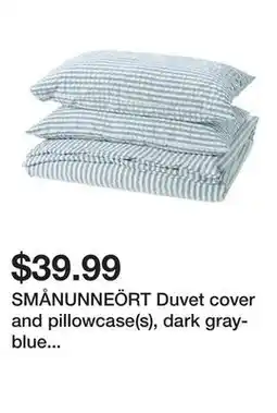 Ikea SMÅNUNNEÖRT Duvet cover and pillowcase(s), dark gray-blue white/stripe, Full/Queen offer
