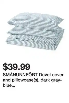 Ikea SMÅNUNNEÖRT Duvet cover and pillowcase(s), dark gray-blue white/stripe, Full/Queen offer