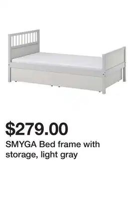 Ikea SMYGA Bed frame with storage, light gray offer