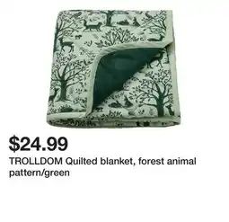 Ikea TROLLDOM Quilted blanket, forest animal pattern/green offer
