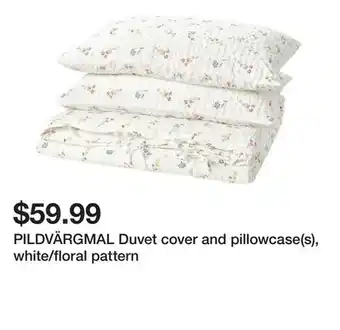 Ikea PILDVÄRGMAL Duvet cover and pillowcase(s), white/floral pattern offer