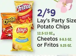 Heinen's Lay's Party Size Potato Chips 12.5-13 OZ., Cheetos 8-8.5 OZ. or Fritos 9.25 OZ offer
