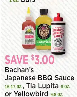 Heinen's Bachan's Japanese BBQ Sauce 16-17 OZ., Tia Lupita 8 OZ. or Yellowbird 9.8 OZ offer
