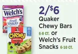 Heinen's Quaker Chewy Bars 6-8 CT. or Welch's Fruit Snacks 6-10 CT offer