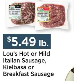 Heinen's Lou's Hot or Mild Italian Sausage, Kielbasa or Breakfast Sausage offer