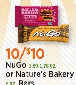 Heinen's NuGo 1.59-1.76 OZ. or Nature's Bakery 2 OZ. Bars offer