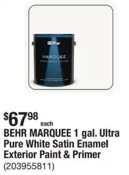 The Home Depot BEHR MARQUEE 1 gal. Ultra Pure White Satin Enamel Exterior Paint & Primer offer