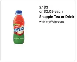 Walgreens Snapple Tea or Drink offer