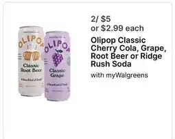 Walgreens Olipop Classic Cherry Cola, Grape, Root Beer or Ridge Rush Soda offer