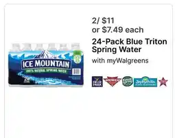 Walgreens 24-Pack Blue Triton Spring Water offer