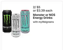 Walgreens Monster or NOS Energy Drinks offer