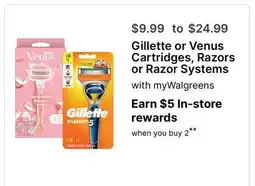Walgreens Gillette or Venus Cartridges, Razors or Razor Systems offer