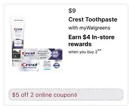 Walgreens Crest Toothpaste offer