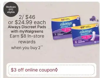 Walgreens Always Discreet Pads offer