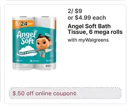 Walgreens Angel Soft Bath Tissue, 6 mega rolls offer