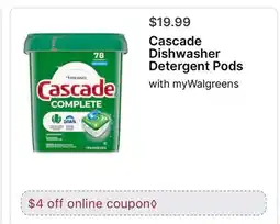 Walgreens Cascade Dishwasher Detergent Pods offer