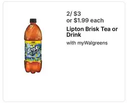 Walgreens Lipton Brisk Tea or Drink offer
